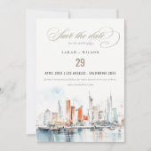 Save The Date Chic Miami Floride Skyline Mariage d'aquarelle (Devant)