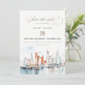 Save The Date Chic Miami Floride Skyline Mariage d'aquarelle (Debout devant)