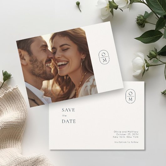 Save The Date  Chic Minimal Modern Photo Monogram Wedding 