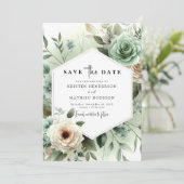 Save The Date Chic minimaliste Fleurs Mariage vert Sage (Debout devant)