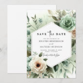 Save The Date Chic minimaliste Fleurs Mariage vert Sage (Devant / Derrière)