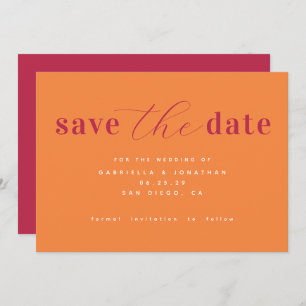 Save The Date Chic minimaliste Magenta Rose Orange Mariage Enreg