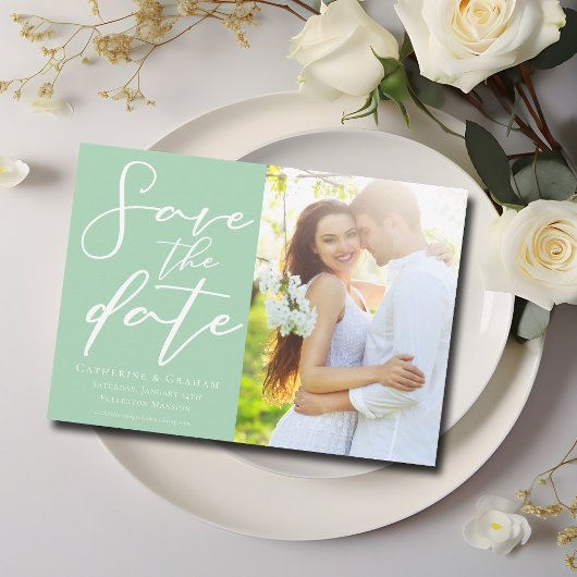 Save The Date Chic Mint Green Couple Photo Spring