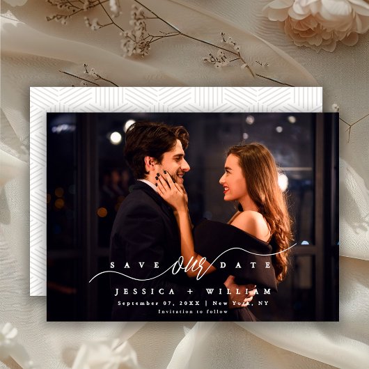 Save The Date Chic Modern Script Full Photo Wedding 