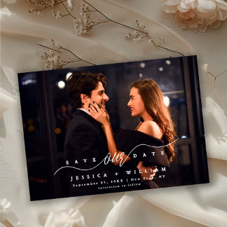 Save The Date Chic Modern Script Full Photo Wedding 