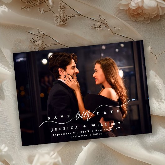Save The Date Chic Modern Script Full Photo Wedding 