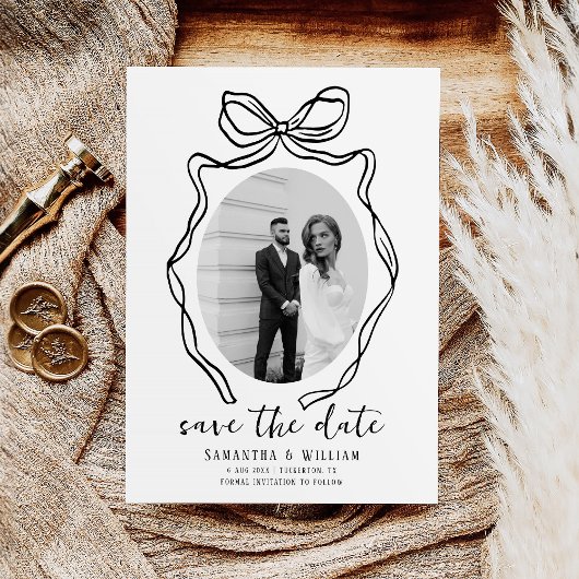 Save The Date Chic moderne main tiré Bow Mariage Whimsical