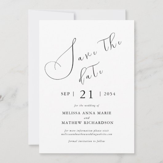 Save The Date Chic moderne Mariage noir et blanc (Devant)
