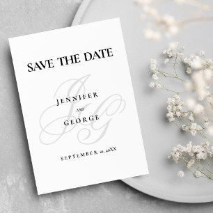 Save The Date Chic monogramme initiales noir blanc Enregistrer l