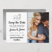 Save The Date Chic Monogramme Mariage Anneaux Enregistrer Ou Éch (Devant / Derrière)
