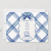 Save The Date Chic Nautique Marine Mariage Bleu Bow (Devant)
