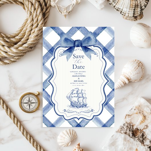 Save The Date Chic Nautique Marine Mariage Bleu Bow