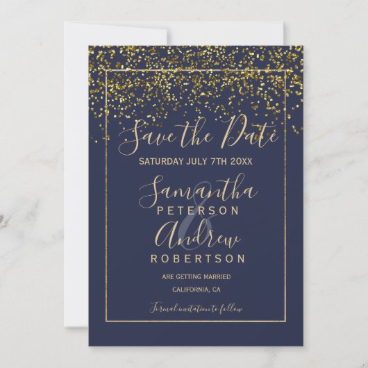 Save The Date Chic or confetti bleu marine enregistrer la date m (Devant)