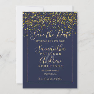 Save The Date Chic or confetti bleu marine enregistrer la date m