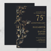 Save The Date Chic or floral doré 75e anniversaire de mariage (Devant / Derrière)