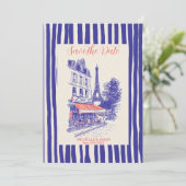Save The Date Chic Paris Doodle Whimsical Eiffel Tower (Debout devant)