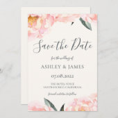 Save The Date Chic Pink Peony Calligraphie Enregistrer la date (Devant / Derrière)