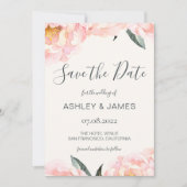 Save The Date Chic Pink Peony Calligraphie Enregistrer la date (Devant)
