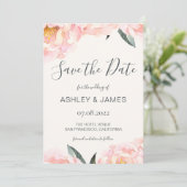 Save The Date Chic Pink Peony Calligraphie Enregistrer la date (Debout devant)
