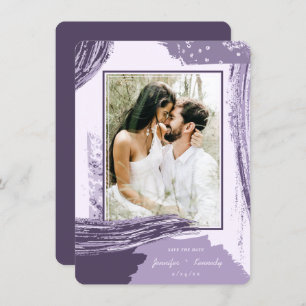 Save The Date Chic Purple Abstrait Peinture Brush Strokes Photo