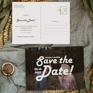 Save The Date Chic Rétro Vintage Rustique Photo de Mariage Horiz