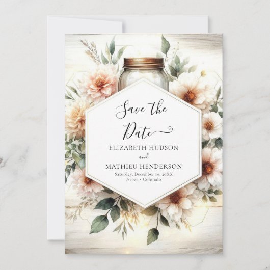 Save The Date Chic Romance Mason Jar Mariage (Devant)