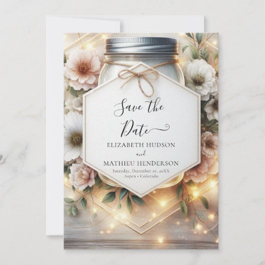 Save The Date Chic romantique Mason Jar Mariage (Devant)