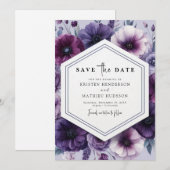 Save The Date Chic Romantique violet Mariage floral (Devant / Derrière)