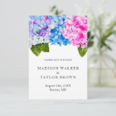 Save The Date Chic rose bleu aquarelle Floral Hydrangea Mariage (Debout devant)