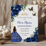 Save The Date Chic Royal Blue Flowers Princesse Quinceañera<br><div class="desc">Personnalisez cette jolie Quinceañera bleu royal floral / Sweet 16 anniversaire enregistrer la date facilement et rapidement. Cliquez simplement sur le bouton customiser pour modifier les textes, modifier les polices et les couleurs des polices. Doté d'une fille habillée d'une belle robe bleue royale, de fleurs bleues royales chic et de...</div>