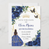 Save The Date Chic Royal Blue Flowers Princesse Quinceañera (Devant)