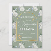 Save The Date Chic Sage Green Arch Papillons Quinceañera (Devant)