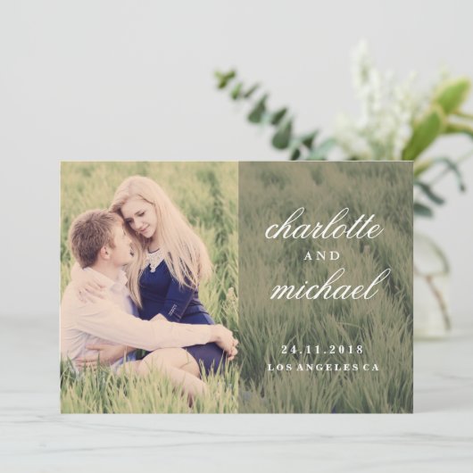 Save The Date Chic Script Boho Photo Enregistrer la date (Debout devant)