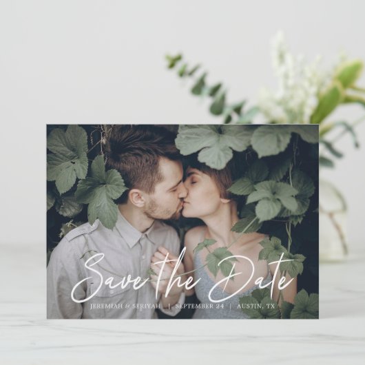 Save The Date Chic Script Faire part de photo (Debout devant)