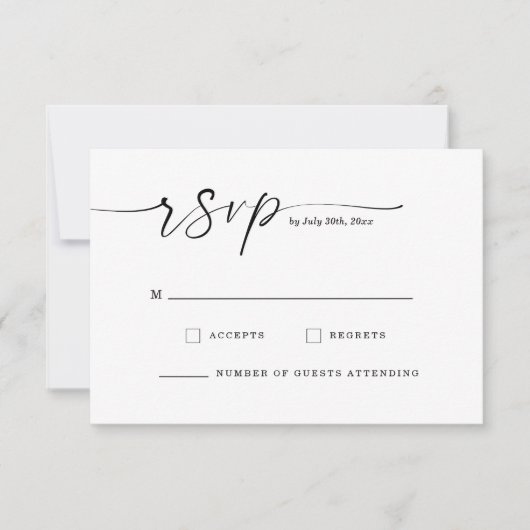 Save The Date Chic Script Monogram Wedding Response Card (Devant)