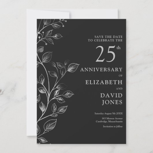 Save The Date Chic Silver 25e anniversaire Mariage Enregistrer l (Devant)