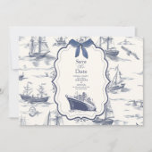 Save The Date Chic Toile Nautique de Jouy Bow Mariage (Devant)
