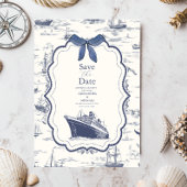 Save The Date Chic Toile Nautique de Jouy Bow Mariage