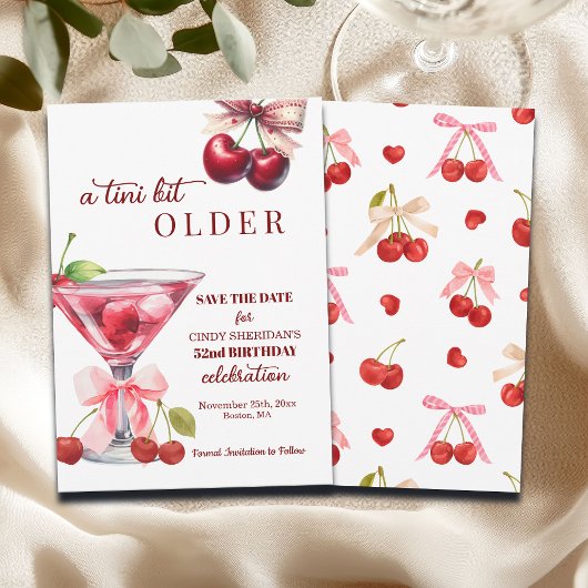 Save The Date Chic Un Peu Plus Vieille Martini Cerise 52e Annive
