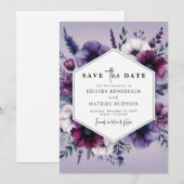 Save The Date Chic unique violet Mariage floral (Devant / Derrière)