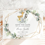 Save The Date Chic verdure Jungle Animaux Baby shower Neutre<br><div class="desc">Personnalisez ce chic genre neutre animaux de la jungle verte sauvez la date avec votre propre libellé facilement et rapidement. Cliquez simplement sur le bouton customiser pour modifier les textes,  modifier les polices et les couleurs des polices. Objets correspondants disponibles en magasin. c) Le Happy Cat Studio</div>