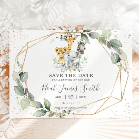 Save The Date Chic Vert Jungle Animaux Baptême Christening