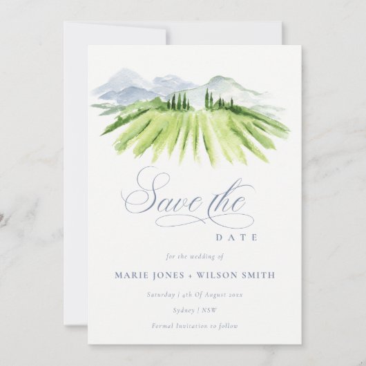Save The Date Chic Vignoble Mountain Dusky Blue Grey (Devant)