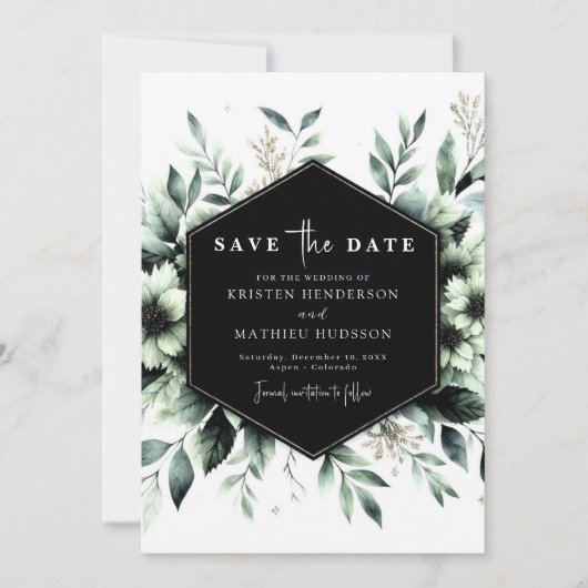 Save The Date Chic Whimsical Botanique Sage Mariage vert (Devant)