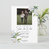 Save The Date Chic White & Green Jasmine Photo Enregistrer La Da (Debout devant)