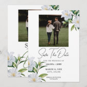 Save The Date Chic White & Green Jasmine Photo Enregistrer La Da (Devant / Derrière)