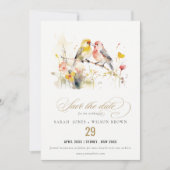 Save The Date Chic Wild Botanical Aquarelle Inséparables Mariage (Devant)