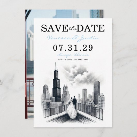Save The Date Chicago Couple (Devant / Derrière)