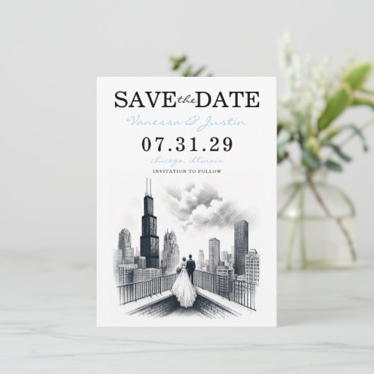 Save The Date Chicago Couple (Debout devant)