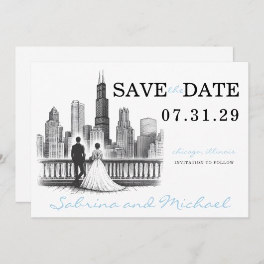 Save The Date Chicago Couple (Devant / Derrière)